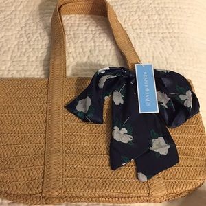 DraperJames Straw Bag w/ Floral Scarf
